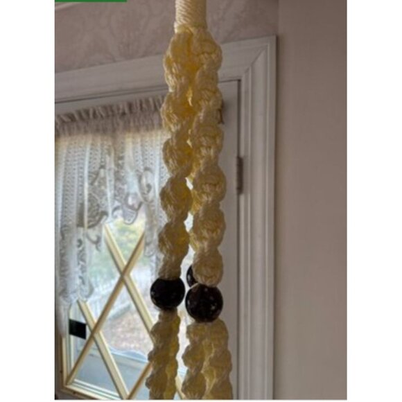 Vintage Macrame Hanging Planter With Brown Ceramic Beads 62" Long - Picture 3 of 6